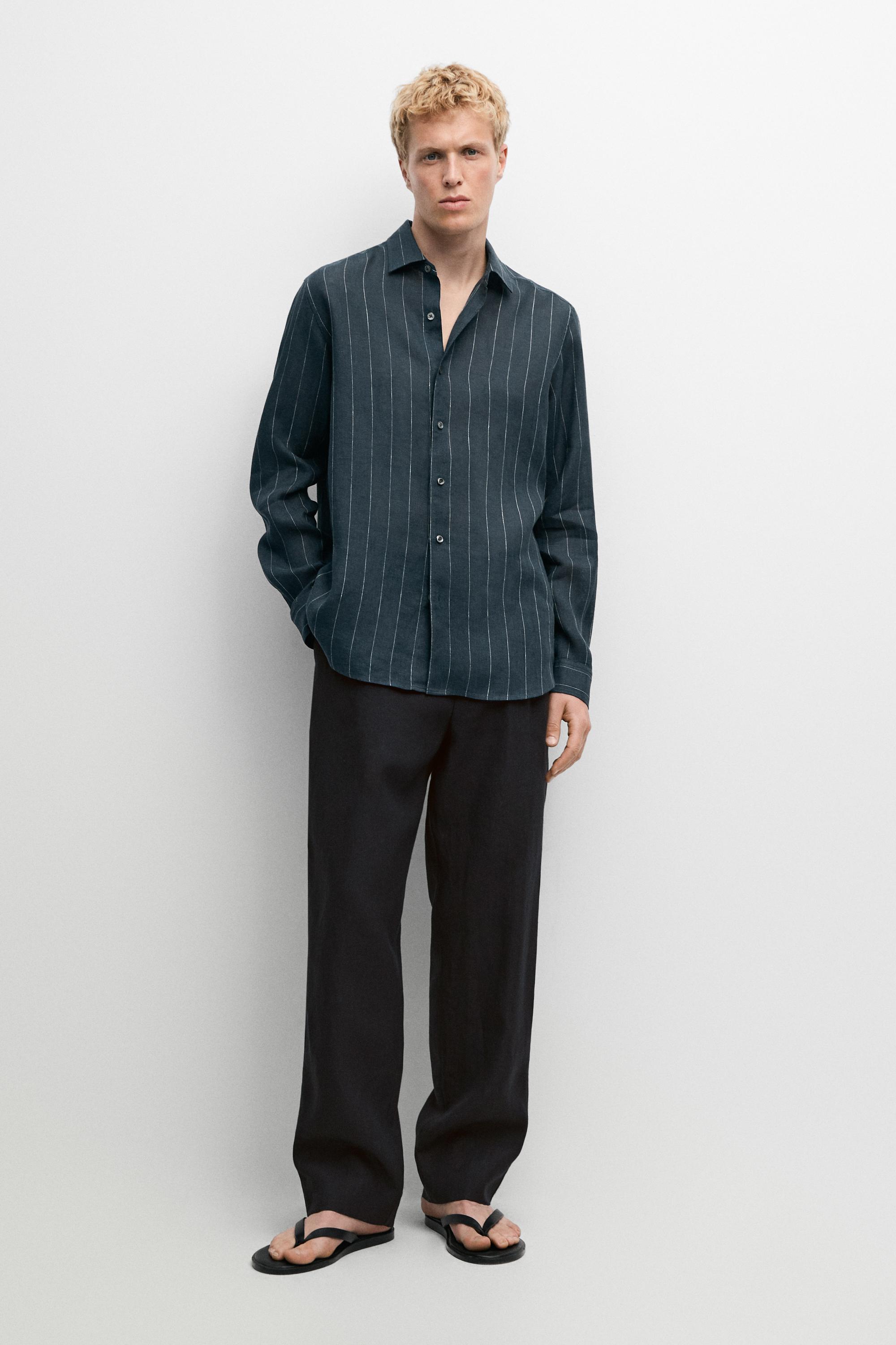 Chemise regular fit à rayures 100 % lin